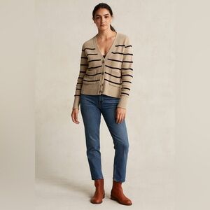 Banana Republic Essential Short Cardigan Black Beige Striped Wool Silk Blend S